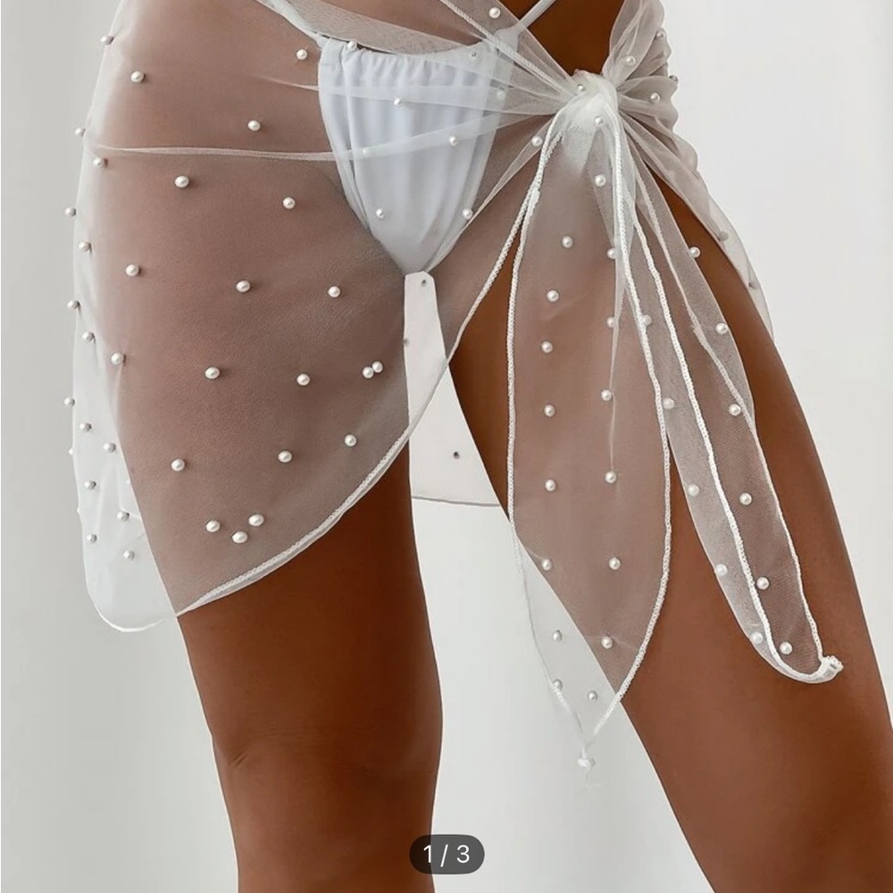 Sheer White Pearl-Embellished Sarong